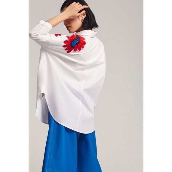 New Anthropologie X Maeve Embroidered Floral Blouse Size Xs/S - Picture 2 of 13